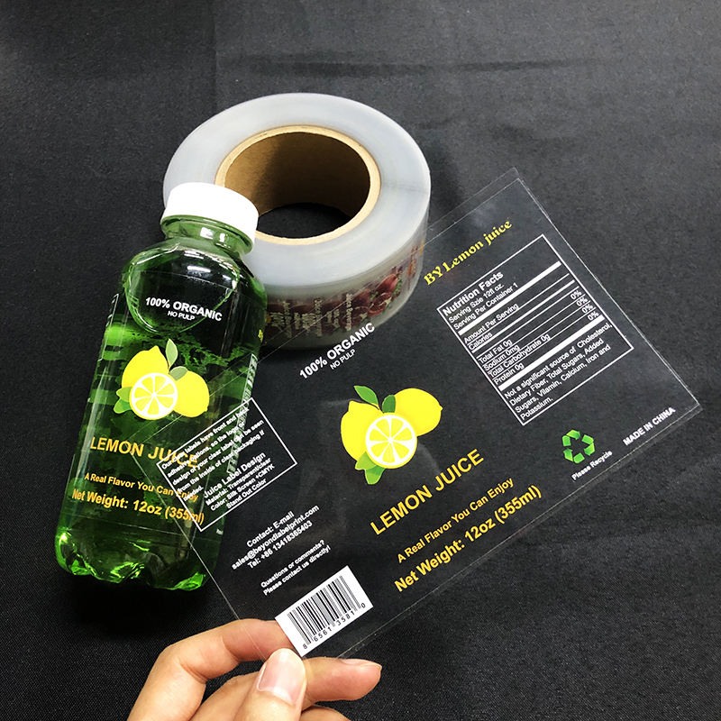 Clear lemon juice bottle labels and transparent label roll