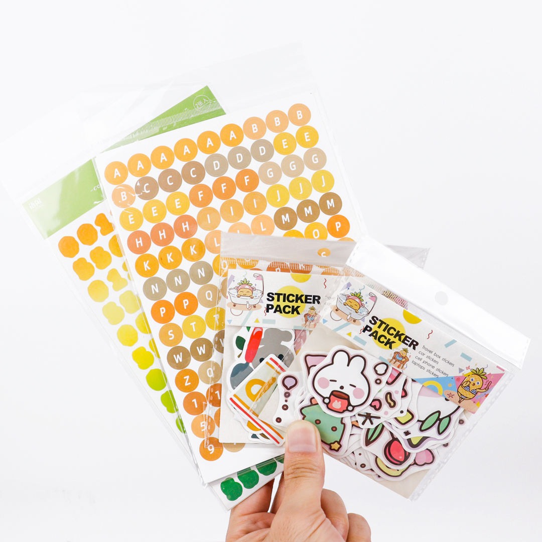 Retail sticker pack with cartoon stickers and sheet labels