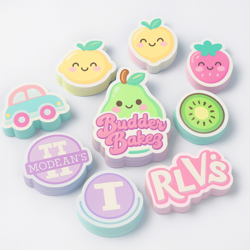 Cartoon character sticker sheets held in hand