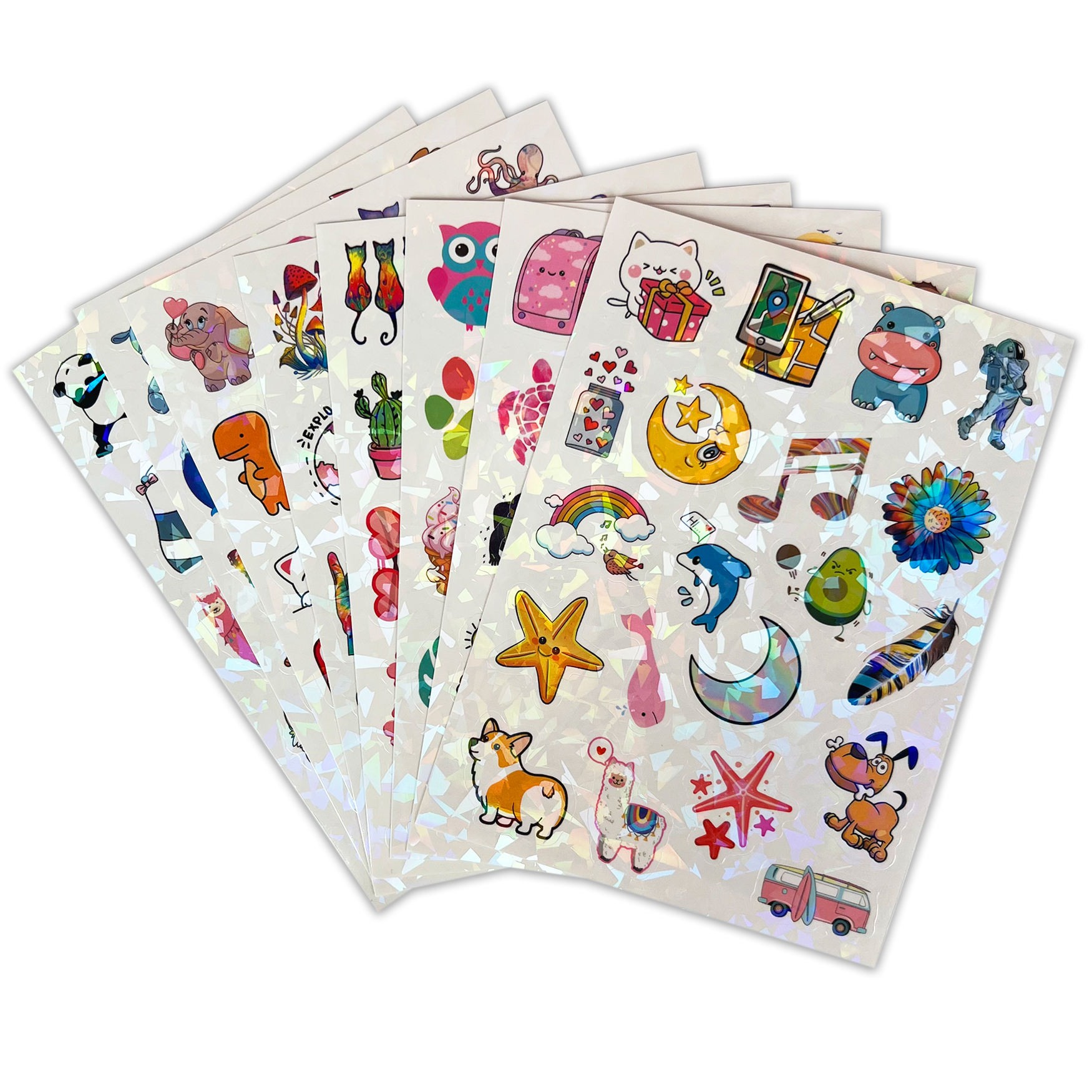 Holographic animal sticker sheets
