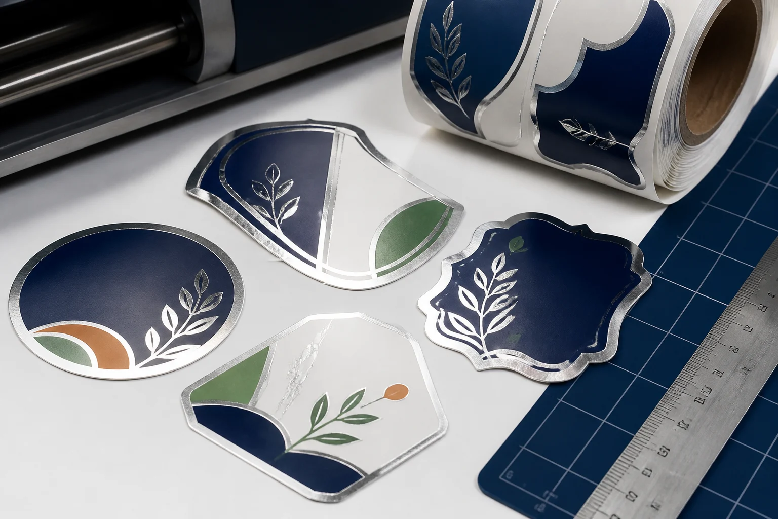Foil stamping and die cut custom label samples