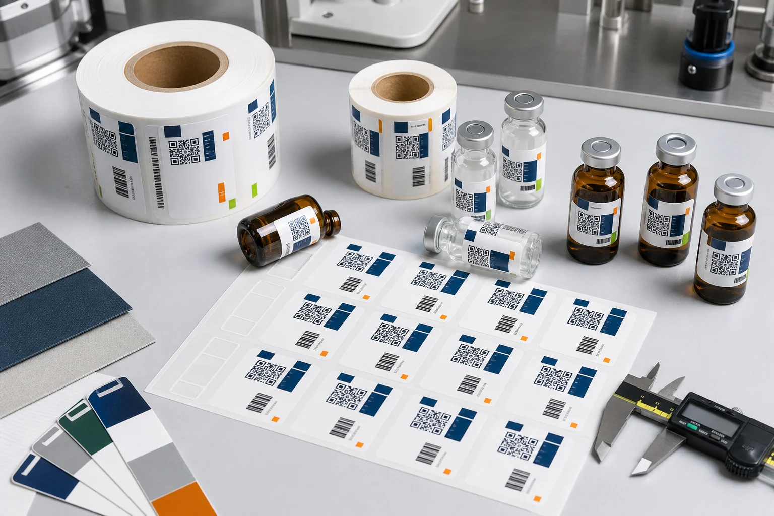 Waterproof vial label project in roll format