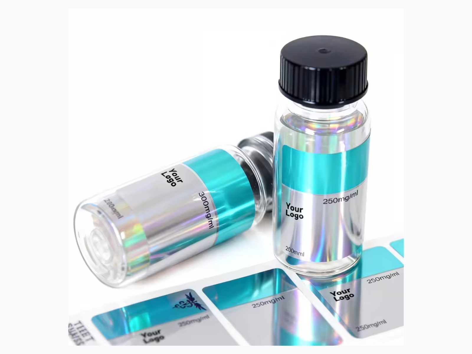 Turquoise Holographic Vial Labels