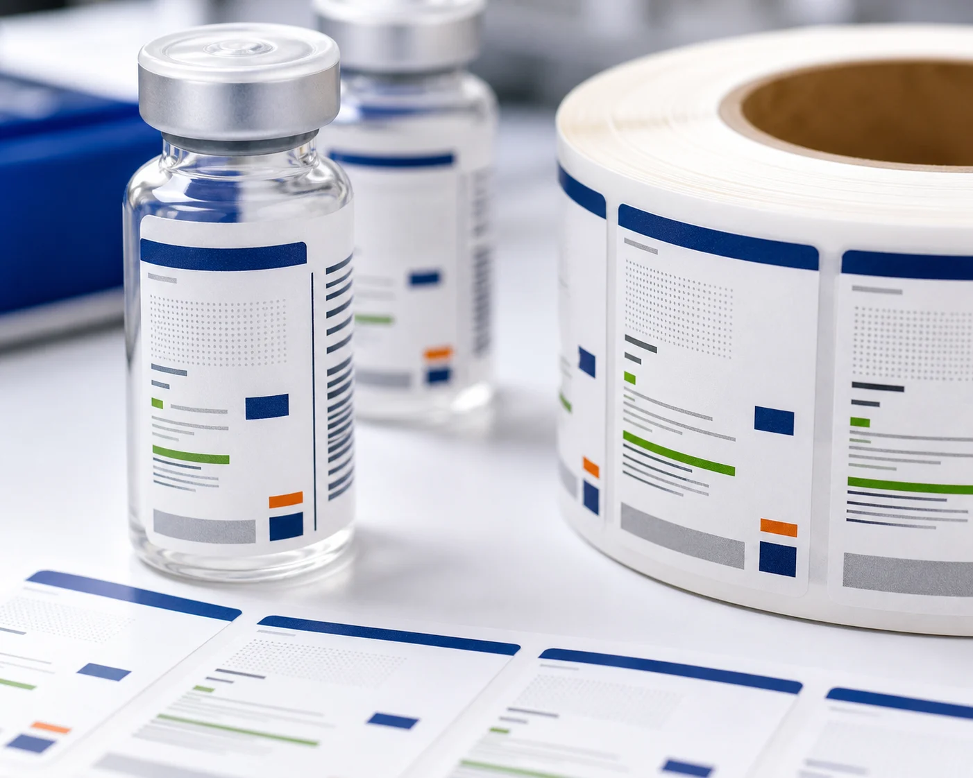 Small bottle label printing and finishing workflow
