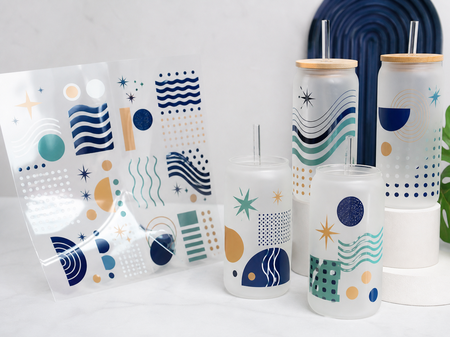 Abstract UV DTF transfer stickers for frosted tumblers