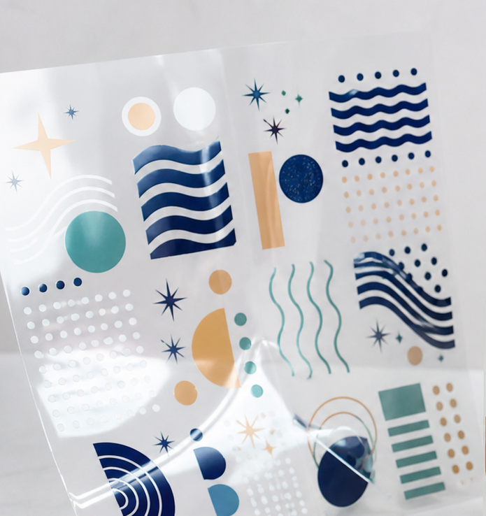 Abstract geometric UV DTF transfer film detail