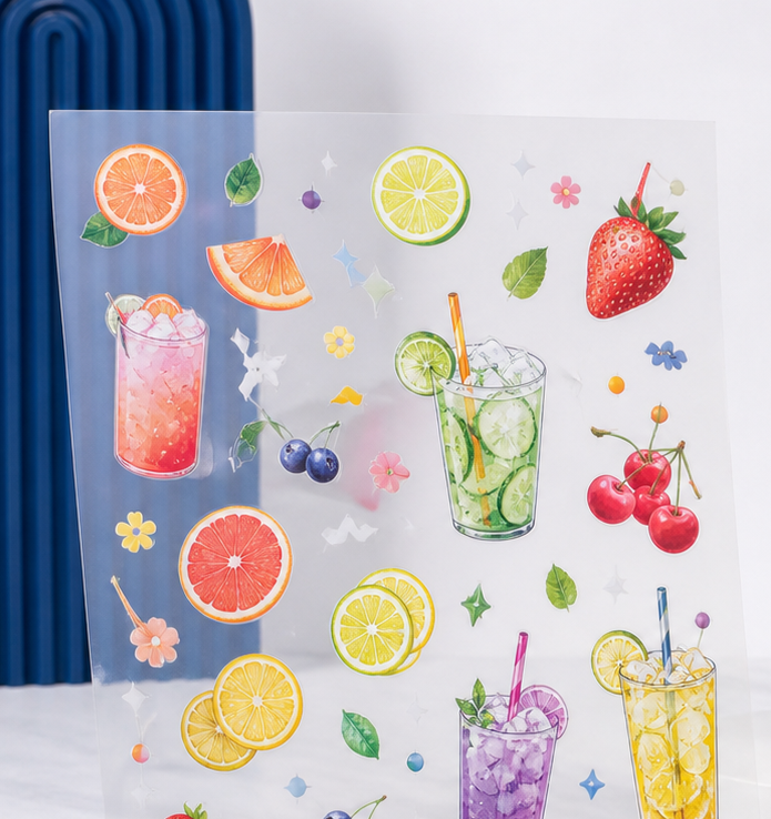 Fruit beverage UV DTF transfer sticker sheet detail
