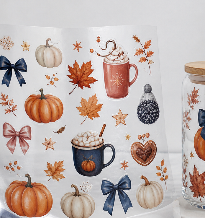 Seasonal UV DTF transfer film sheet detail